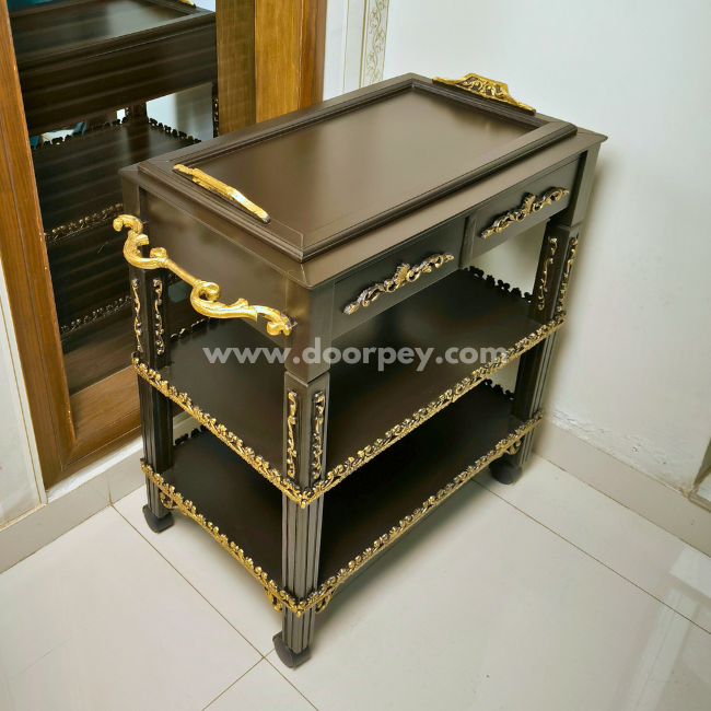 Regal Gold Accent Trolley - Removable Tray Top & Two Drawers