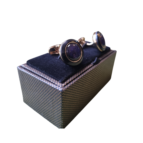 Royal Blue Men's Cufflinks with Gold Trim (Free Gift Box)