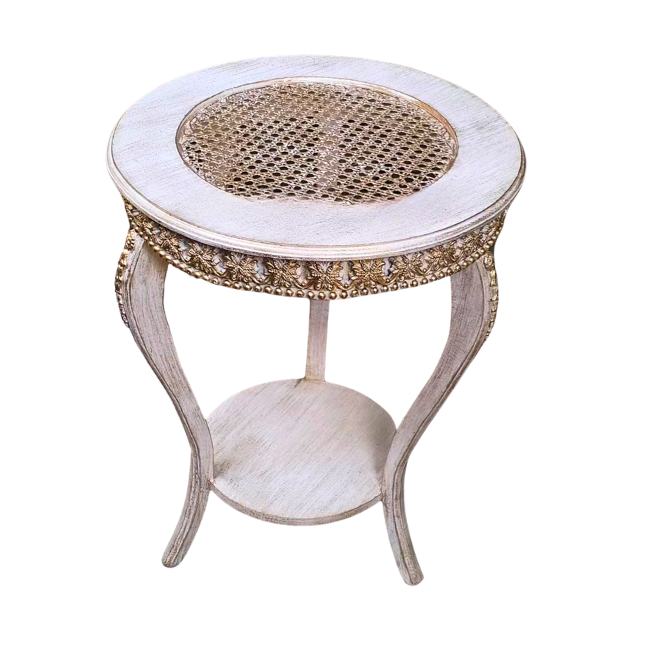 Classic White Cane- French End Table