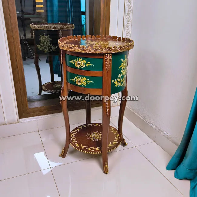Leafy Green Round Wooden Table