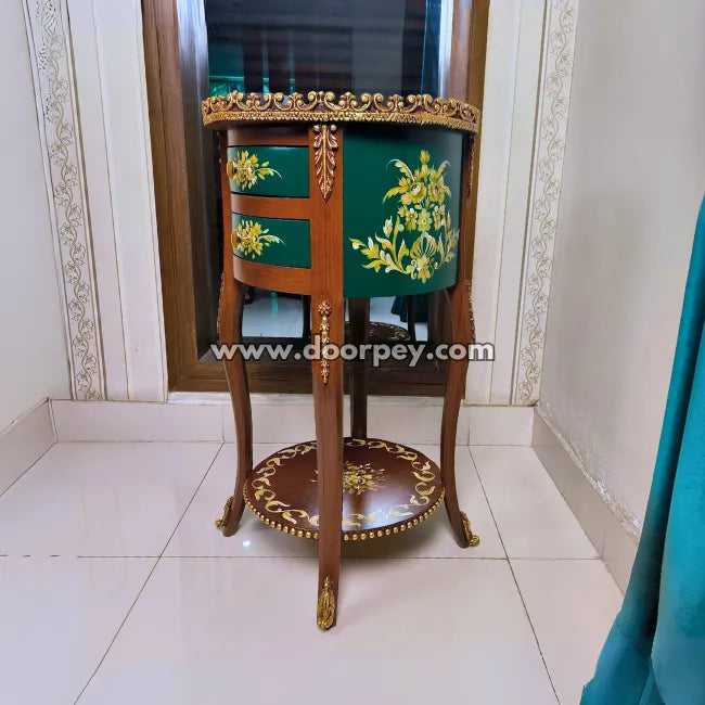 Leafy Green Round Wooden Table