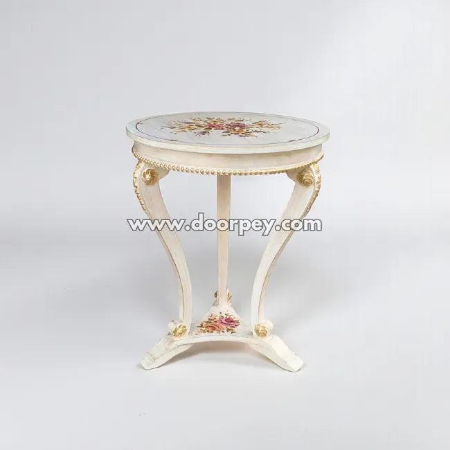 Small round hand painted coffee table with floral pattern ideal for living room or bedroom styling