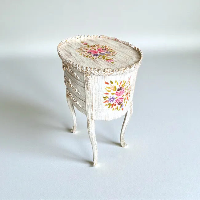 Floral Heirloom corner table with curved legs and classic heirloom style