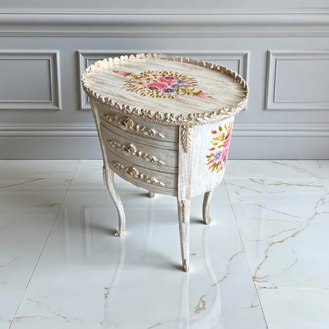 Floral Heirloom wooden table with hand-painted floral top and vintage finish