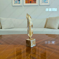 Elegant Golden Feather resin sculpture with antique gold finish for sophisticated home decor styling