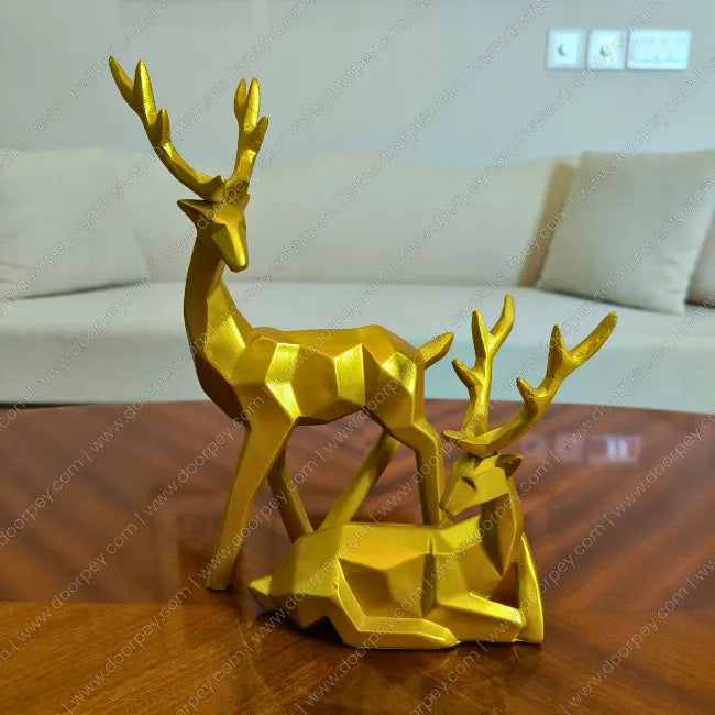 Golden Geometric Deer Sculpture with an elegant gold finish for modern home decor styling.