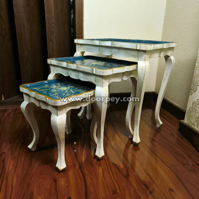 Royal Azure Wooden Nesting Table