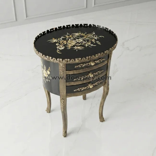 Imperial Petal wooden corner table with decorative floral artwork
