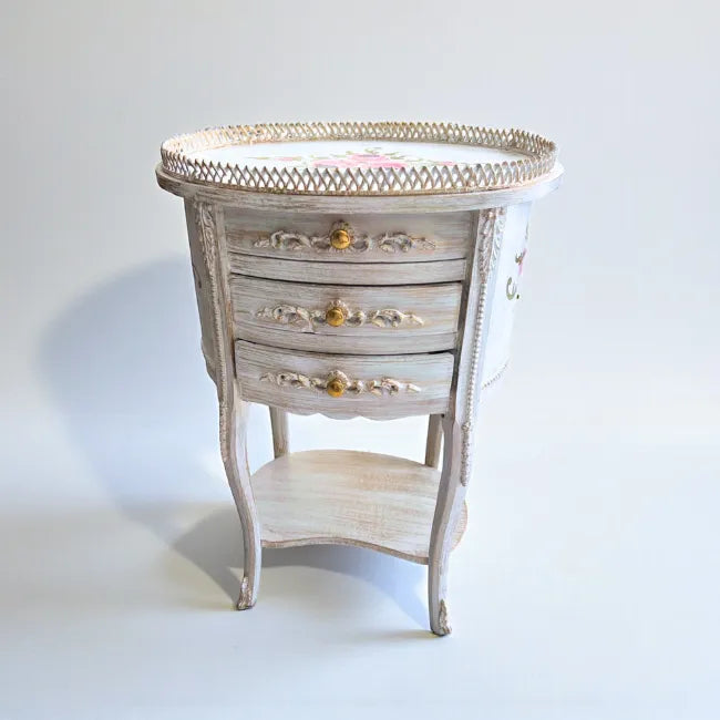 Ivory Heirloom wooden table with vintage finish, classic side table design