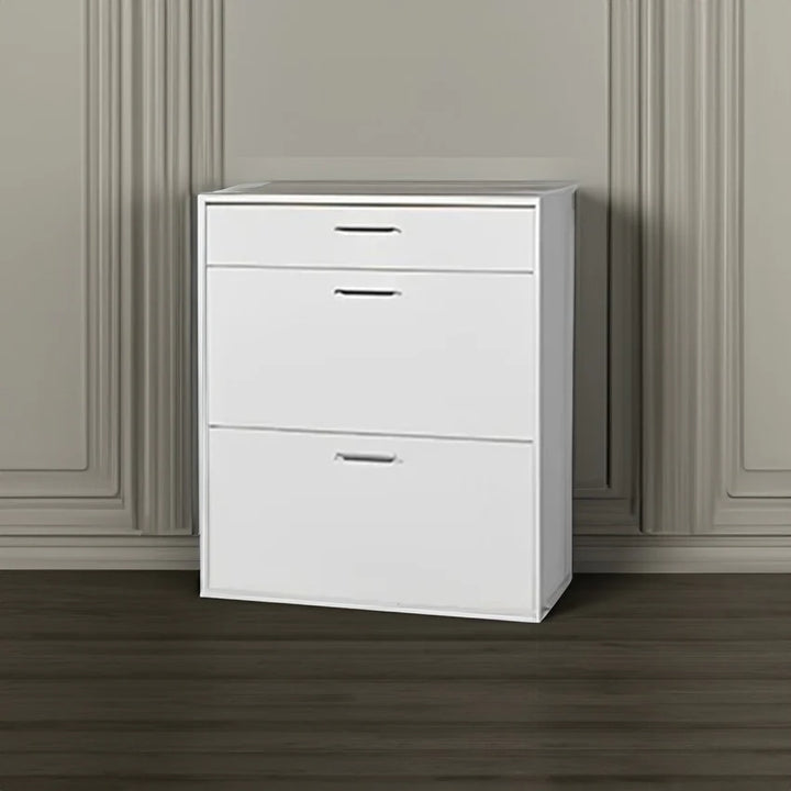 Sole Haven modern shoe rack with 24-pair capacity and laminated chipboard finish.