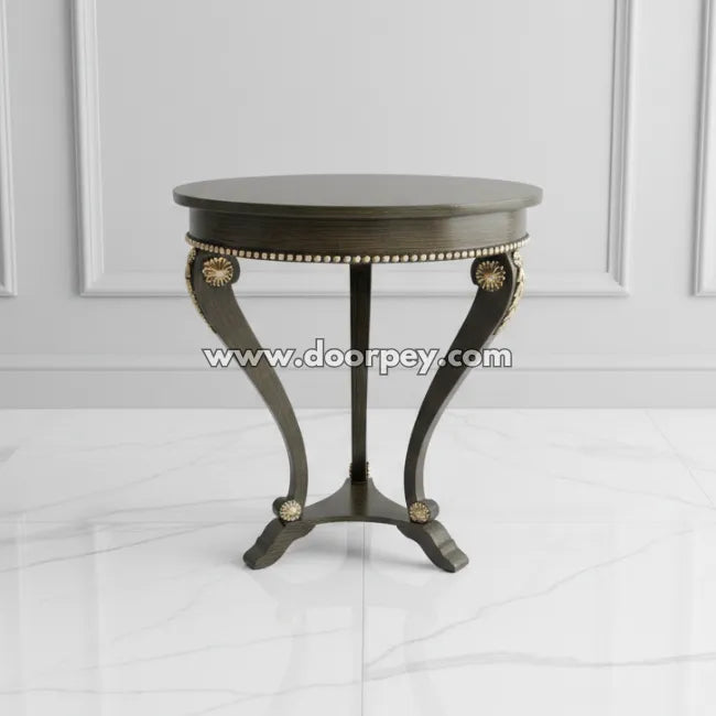 Mystic round wooden accent table made from kikar wood featuring elegant curved legs and classic design