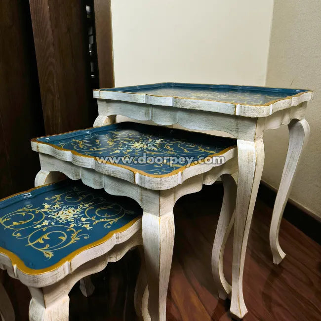 Royal Azure Wooden Nesting Table