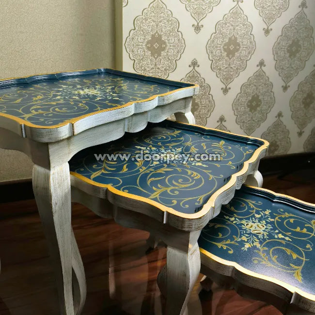 Royal Azure Wooden Nesting Table