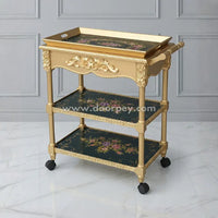 Noir Royale Wooden Trolley - Removable Tray Top & Drawer