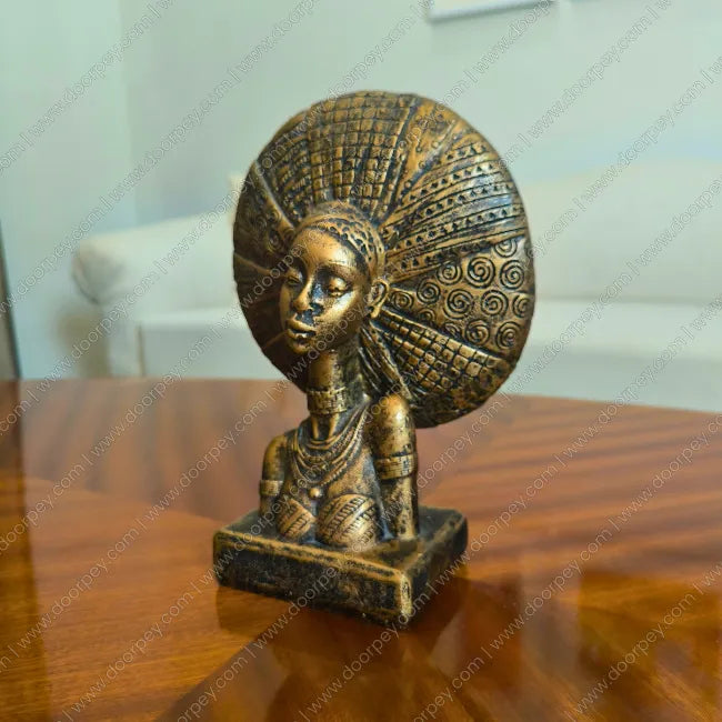 Luxury Nubian Queen resin bust sculpture with detailed headdress for modern home decor