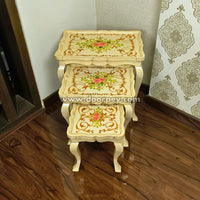 Pink Bloom Wooden Nesting Table