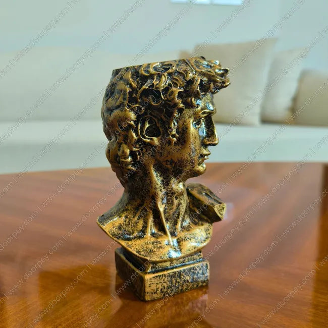 Detailed Renaissance David Bust with a dark antique finish, a sophisticated resin sculpture perfect for artistic and classical home decor styling.