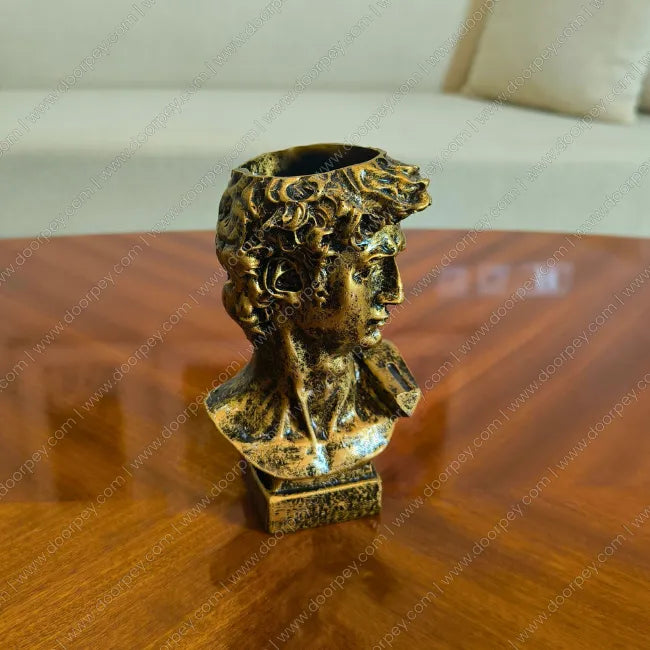 Detailed Renaissance David Bust with a dark antique finish, a sophisticated resin sculpture perfect for artistic and classical home decor styling.