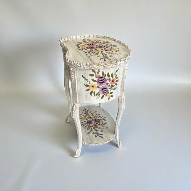 Rosegarden Heritage end table with carved drawers and floral hand-painted design