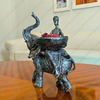 Elegant Savannah Empress Elephant Sculpture in Antique Silver finish, a sophisticated resin figurine for luxury home decor styling.