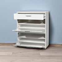Sole Haven shoe rack with a wide drawer and sections for organized storage.