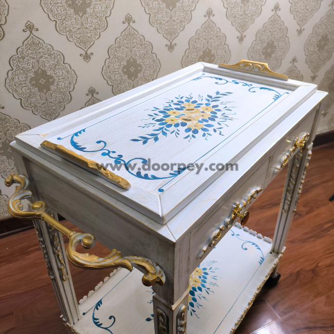 Azure Petals Trolley – Removable Tray Top & Drawers