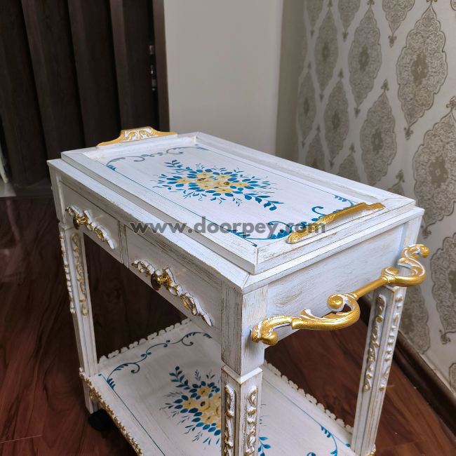 Azure Petals Trolley – Removable Tray Top & Drawers