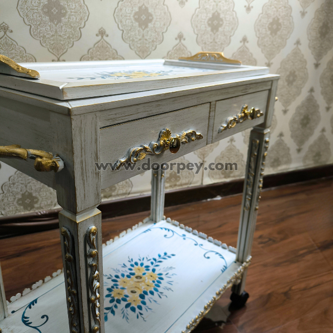 Azure Petals Trolley – Removable Tray Top & Drawers