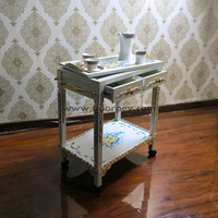 Azure Petals Trolley – Removable Tray Top & Drawers