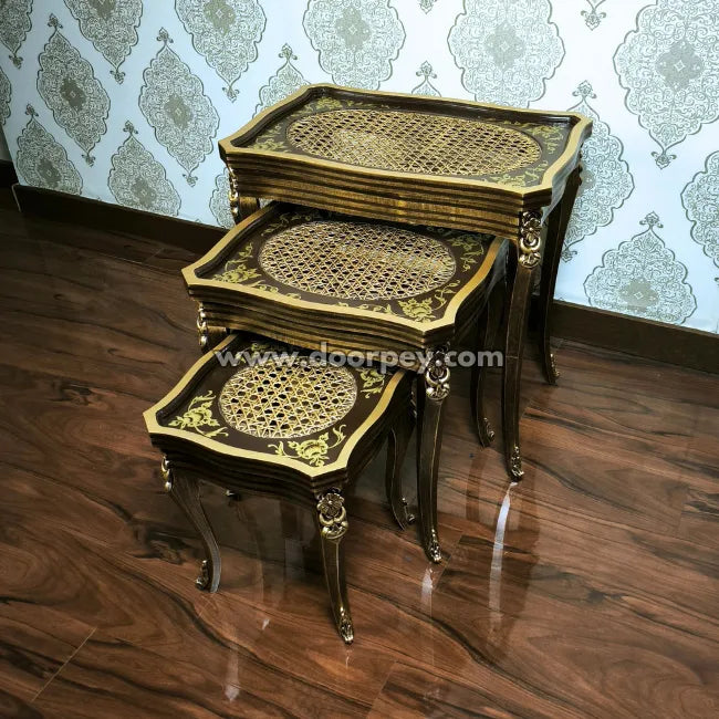 Vintage Gold Wooden Nesting Table
