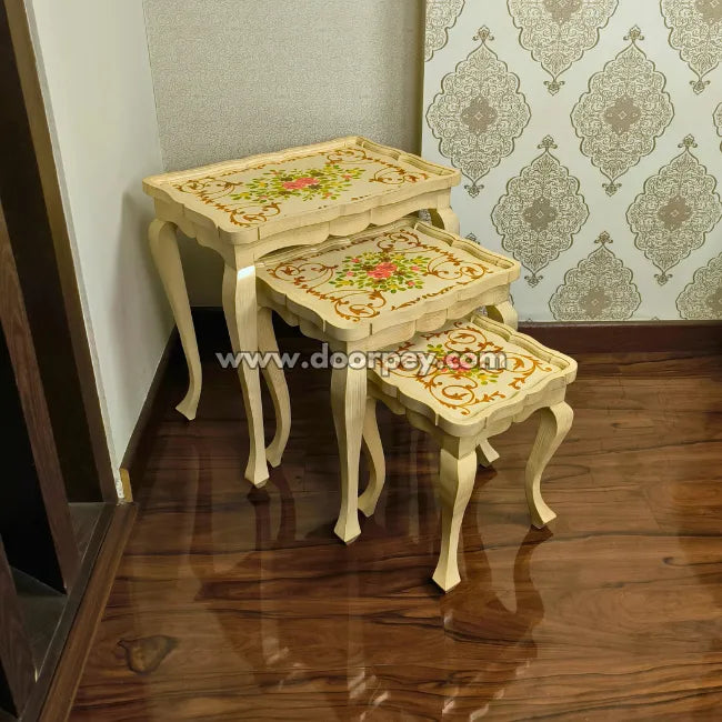 Pink Bloom Wooden Nesting Table