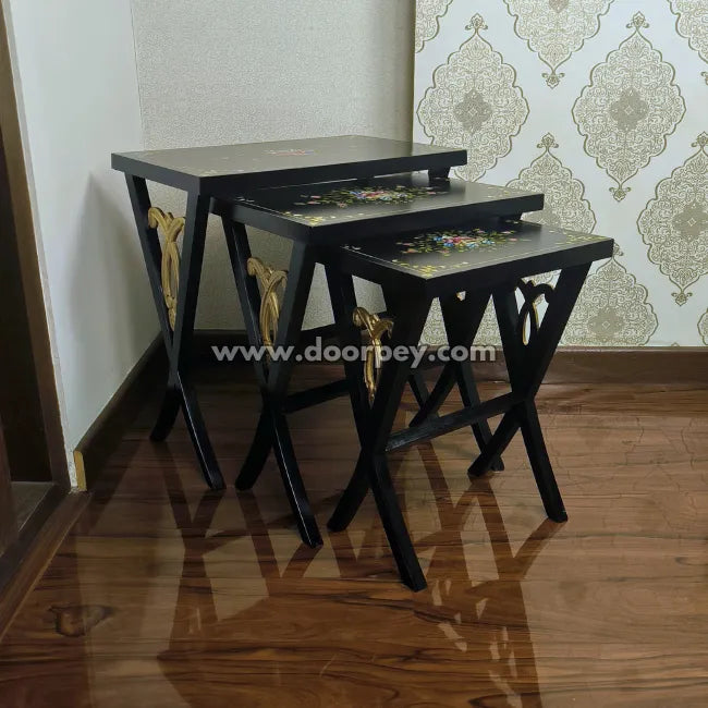 Midnight Bloom Wooden Nesting Table