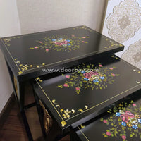 Midnight Bloom Wooden Nesting Table