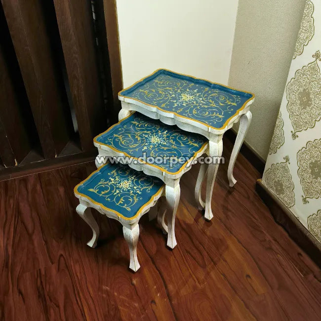 Royal Azure Wooden Nesting Table