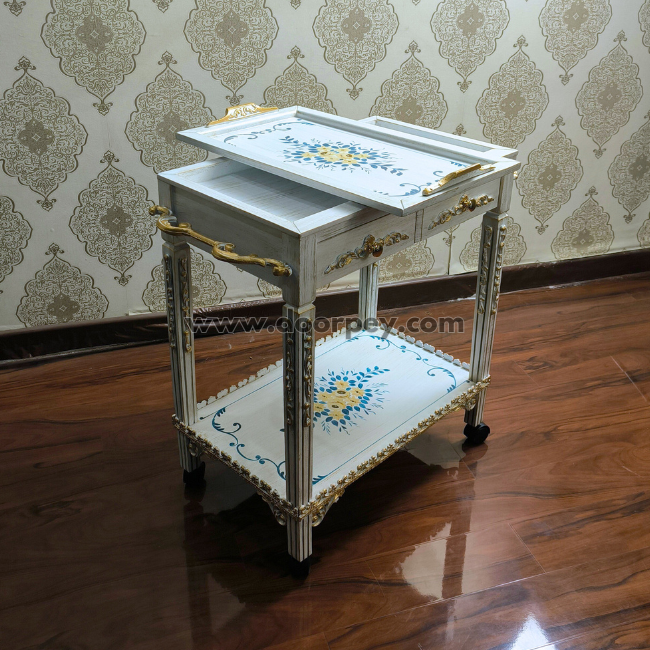 Azure Petals Trolley – Removable Tray Top & Drawers