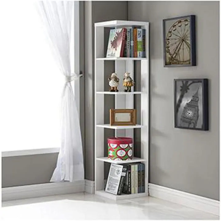 Buy SpaceSaver - Modern White Corner Book and Display Rack online on doorpey.com Get other furniture and home decor items delivered to your door. Cash on delivery and nation-wide delivery available