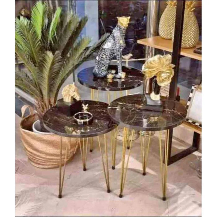 Buy Sleek Round Nesting Tables Set of 3 | Space-Saving and Stylish | Glossy Tops with Metal Stand online on doorpey.com Get other furniture and home decor items delivered to your door. Cash on delivery and nation-wide delivery available