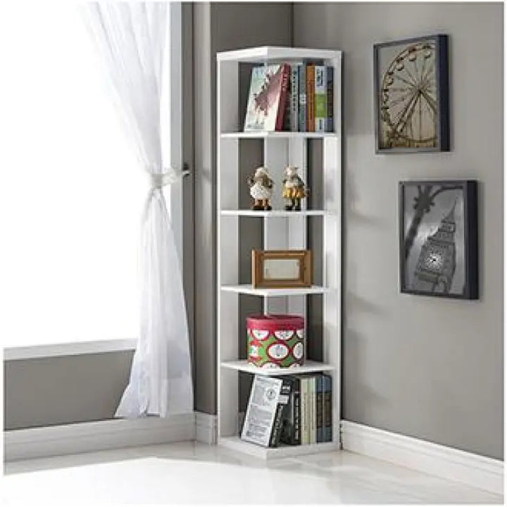 Buy SpaceSaver - Modern White Corner Book and Display Rack online on doorpey.com Get other furniture and home decor items delivered to your door. Cash on delivery and nation-wide delivery available
