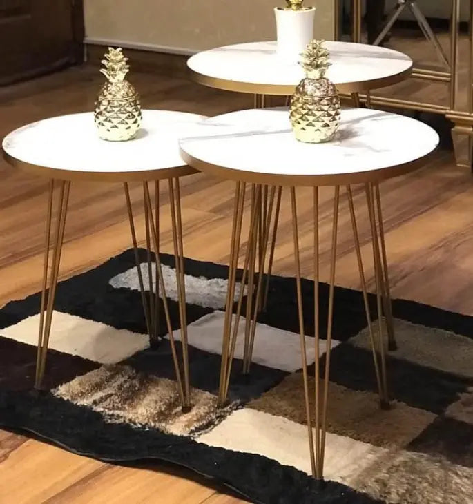 Buy Sleek Round Nesting Tables Set of 3 | Space-Saving and Stylish | Glossy Tops with Metal Stand online on doorpey.com Get other furniture and home decor items delivered to your door. Cash on delivery and nation-wide delivery available
