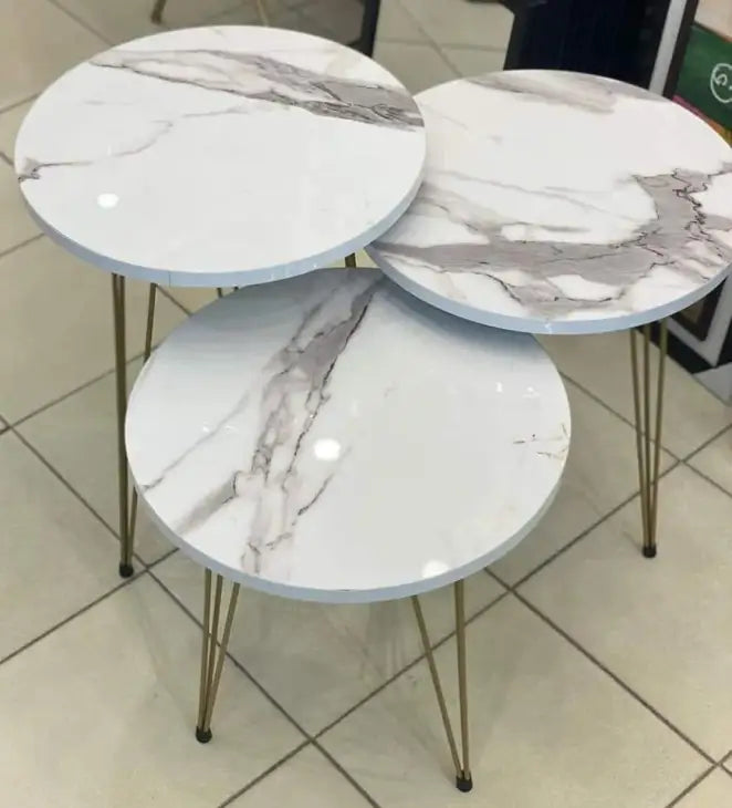 Buy Sleek Round Nesting Tables Set of 3 | Space-Saving and Stylish | Glossy Tops with Metal Stand online on doorpey.com Get other furniture and home decor items delivered to your door. Cash on delivery and nation-wide delivery available