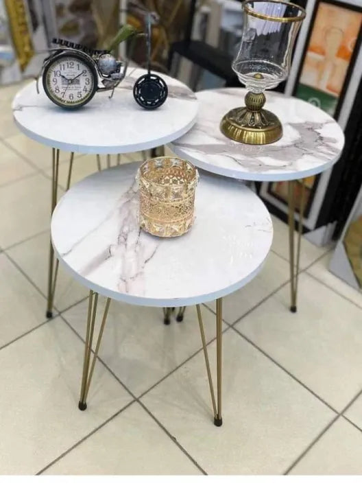 Buy Sleek Round Nesting Tables Set of 3 | Space-Saving and Stylish | Glossy Tops with Metal Stand online on doorpey.com Get other furniture and home decor items delivered to your door. Cash on delivery and nation-wide delivery available