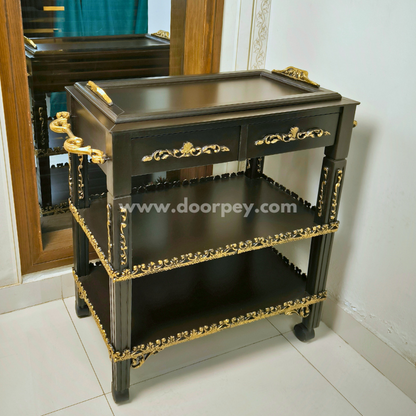 Regal Gold Accent Trolley - Removable Tray Top & Two Drawers