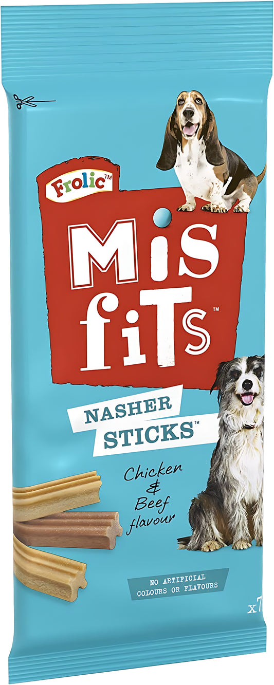 Frolic Misfits Nasher Sticks - Dog Treats for Medium Dogs - with Chicken and Beef - 175 g