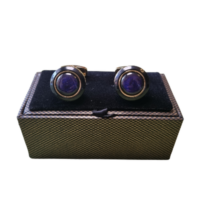 Royal Blue Men's Cufflinks with Gold Trim (Free Gift Box)