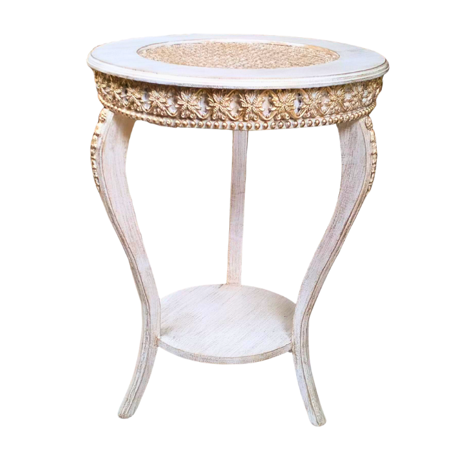 Classic White Cane- French End Table