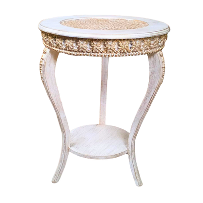 Classic White Cane- French End Table