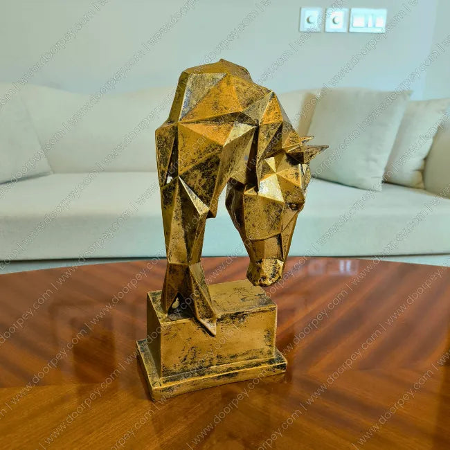 Majestic Apex Stallion resin sculpture with antique gold finish for luxury home decor styling