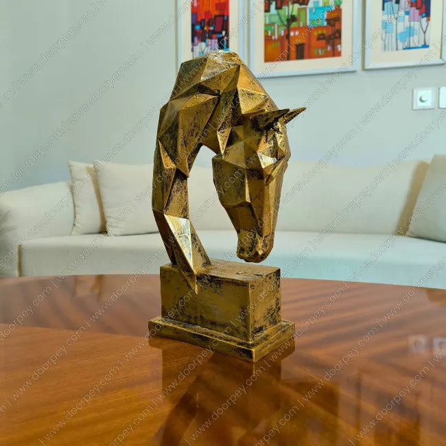 Detailed Apex Stallion resin sculpture with antique gold finish for luxury home decor styling