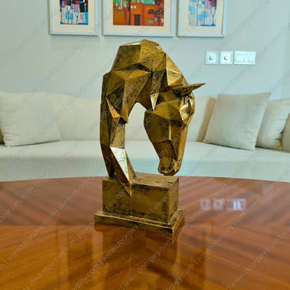 Majestic Apex Stallion resin sculpture with antique gold finish for luxury home decor styling