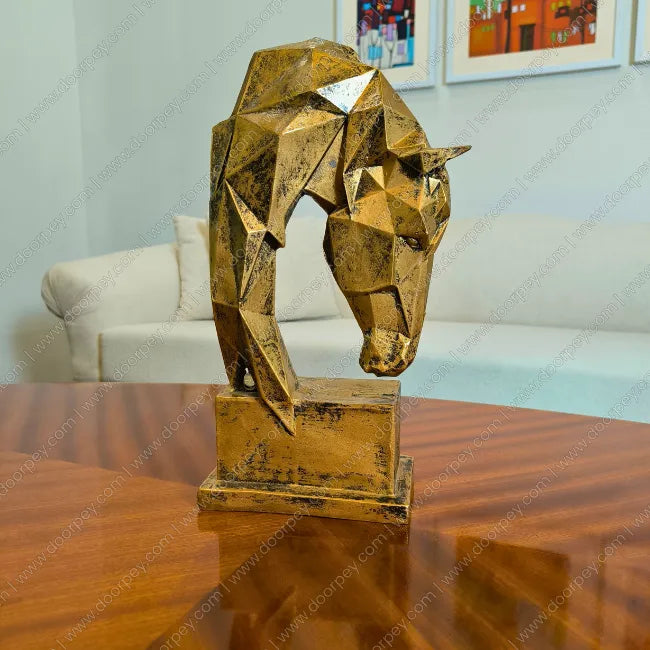 Detailed Apex Stallion resin sculpture with antique gold finish for luxury home decor styling